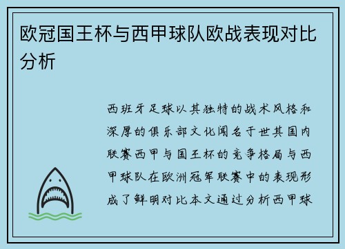 欧冠国王杯与西甲球队欧战表现对比分析