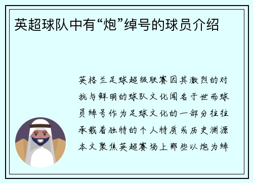 英超球队中有“炮”绰号的球员介绍