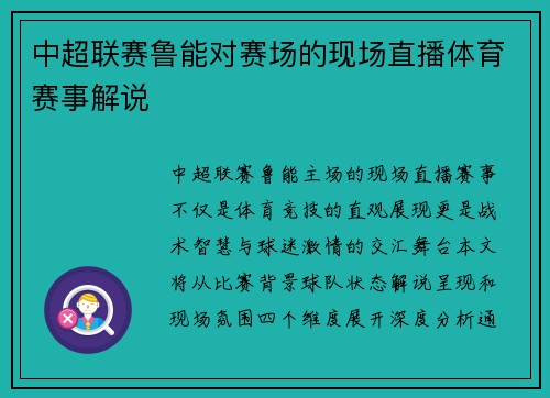 中超联赛鲁能对赛场的现场直播体育赛事解说